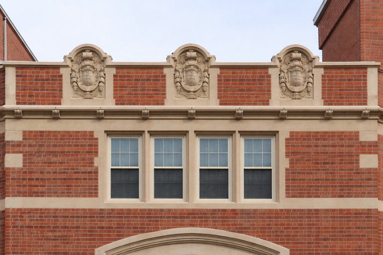 Brick building with decorations