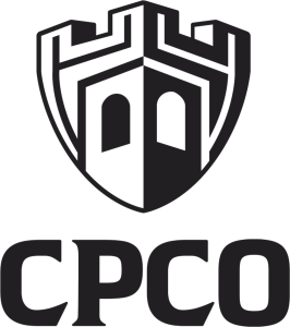 Logo avec un château stylisé.