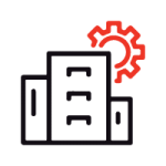 Bâtiment avec rouage et soleil