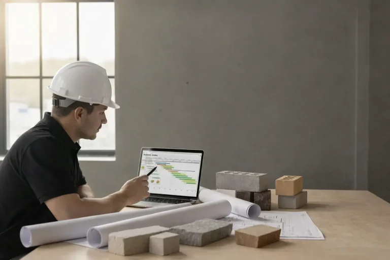 Ingénieur examinant des plans et graphiques.